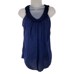 Marisa Christina Linen Navy Ruffle Sleeveless Top
